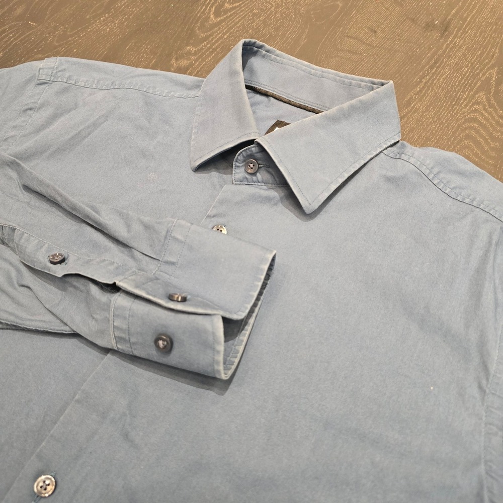 Hugo Boss Mens Slim Fit Easy Iron Blue Dress Shirt‎ Long Sleeve Size 16 41 L